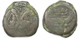 Römische Münzen, MÜNZEN DER RÖMISCHEN REPUBLIK NACH 211 V. CHR. P. Cornelius P.f. Blasio, 169-158 v. Chr. AE As, Mzst. Rom. (25,74 g) Vs.: Bärtiger Ja...