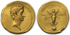 Römische Münzen, MÜNZEN DER RÖMISCHEN KAISERZEIT. Octavian, 32-27 v. Chr. AV Aureus, Brundisium und Roma (?) 29-27 v. Chr. (7,80 g) Vs.: Nackter Kopf ...