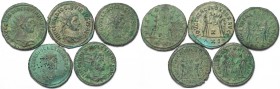 Römische Münzen, Lots und Sammlungen römischer Münzen. MÜNZEN DER RÖMISCHEN KAISERZEIT. Diocletianus (284-305 n.Chr). Lot von 5 Münzen. Antoninianus 2...