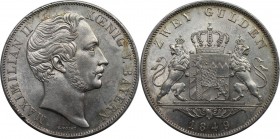 Altdeutsche Münzen und Medaillen, BAYERN / BAVARIA. Maximilian II. (1848-1864). Zwei Gulden 1849, Silber. AKS 150. Vorzüglich-stempelglanz, Randfehler...