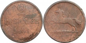 Altdeutsche Münzen und Medaillen, BRAUNSCHWEIG - WOLFENBÜTTEL. 2 Pfenning 1851 B. Kupfer. Sehr Schön
