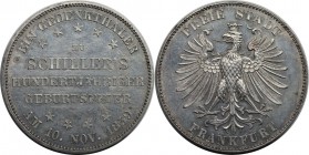 Altdeutsche Münzen und Medaillen, FRANKFURT - STADT. Gedenktaler 1859, 100 Jahre Geburtstag Schiller. Silber. AKS 43. Fast Stempelglanz