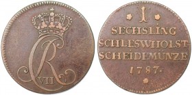 Altdeutsche Münzen und Medaillen, SCHLESWIG - HOLSTEIN. Christian VII. (1784-1808). 1 Sechsling 1787, Kupfer. KM 118. Sehr schön-vorzüglich