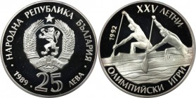 Europäische Münzen und Medaillen, Bulgarien / Bulgaria. Olympische Spiele 1992 in Barcelona - Zweier-Kanadier. 25 Leva 1989, 23,33 g. 0.925 Silber. 0....