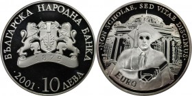 Europäische Münzen und Medaillen, Bulgarien / Bulgaria. Bildungswesen in Europa: Universität Sofia. 10 Leva 2001. 23,33 g. 0.925 Silber. 0.69 OZ. KM 2...