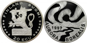 Europäische Münzen und Medaillen, Finnland / Finland. Aurora Borealis, Nordlichter. 20 Ecu 1997. 27,1 g. 0.925 Silber. Polierte Platte