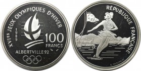 Europäische Münzen und Medaillen, Frankreich / France. Olympiade, Albertville - Paar- Schlittschuhlaufen. 100 Francs 1992. 22,2 g. 0.900 Silber. 0.64 ...