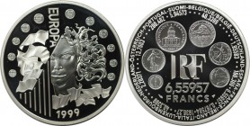 Europäische Münzen und Medaillen, Frankreich / France. Europäische Atr Styles - Europa. 6.55957 Francs 1999. 22,20 g. 0.900 Silber. 0.64 OZ. Polierte ...