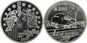 Europäische Münzen und Medaillen, Frankreich / France. Europäische Währungsunion - Airbus A380. 1-1/2 Euro 2007. 22,20 g. 0.900 Silber. 0.64 OZ. KM 14...