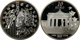 Europäische Münzen und Medaillen, Frankreich / France. 20. Jahrestag des Falls der Berliner Mauer, Brandenburger Tor. 10 Euro 2009. 27,20 g. 0.900 Sil...
