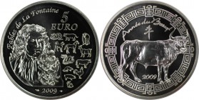 Europäische Münzen und Medaillen, Frankreich / France. Fabeln von La Fontaine - Jahr des Ochsen. 5 Euro 2009. 22,20 g. 0.900 Silber. 0.64 OZ. KM 1627....