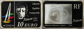 Europäische Münzen und Medaillen, Frankreich / France. Pablo Picasso. 10 Euro 2010, Sonderform. Emaille. 15,0 g. 0.900 Silber. 0.43 OZ. KM 1713. Polie...