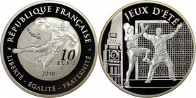 Europäische Münzen und Medaillen, Frankreich / France. XXX. Olympische Spiele in London 2012 - Handball. 10 Euro 2010. 22,20 g. 0.900 Silber. 0.64 OZ....