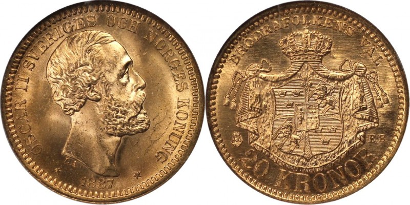 Europäische Münzen und Medaillen, Schweden / Sweden. Oscar II. 20 Kronor 1887 EB...