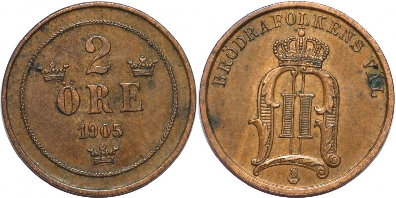 Europäische Münzen und Medaillen, Schweden / Sweden. Oskar II. 2 Öre 1905, Bronz...