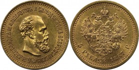 Russische Münzen und Medaillen, Alexander III. (1881-1894). 5 Rubel 1887, 0.900 Gold. 6.45 g. Bitkin 25. Vorzüglich+