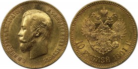 Russische Münzen und Medaillen, Nikolaus II. (1894-1918). 10 Rubel 1901, 0.900 Gold. 8.60 g. Bitkin 8. Vorzüglich