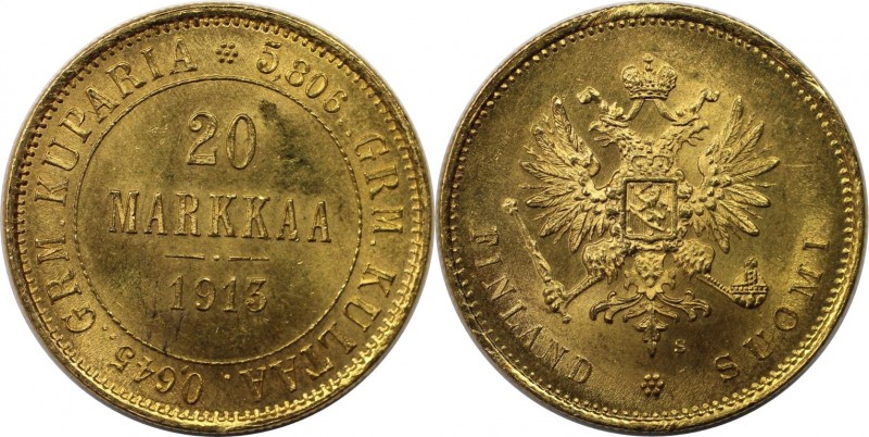 Russische Münzen und Medaillen, Nikolaus II. (1894-1918), Finnland. 20 Markkaa 1...