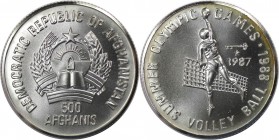 Weltmünzen und Medaillen, Afghanistan. Volleyball. 500 Afghanis 1987. 12,0 g. 0.999 Silber. 0.39 OZ. KM 1010. Stempelglanz