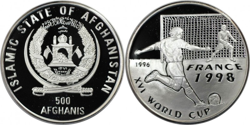 Weltmünzen und Medaillen, Afghanistan. Fußball WM. 500 Afghanis 1996. 20,0 g. 0....