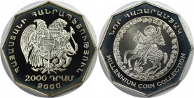 Weltmünzen und Medaillen, Armenien / Armenia. Millennium. Silberklippe zu 2000 Drams 2000. 28,28 g. 0.925 Silber. 0.84 OZ. KM 88. Polierte Platte