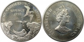 Weltmünzen und Medaillen, Ascension Island. Weißschwanz-Tropikvögel. 50 Pence 1998, Kupfer-Nickel. KM 10. Stempelglanz