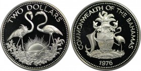 Weltmünzen und Medaillen, Bahamas. Flamingos. 2 Dollars 1976. 29,80 g. 0.925 Silber. 0.93 OZ. KM 66a. Polierte Platte