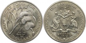 Weltmünzen und Medaillen, Barbados. Serie: F.A.O. 4 Dollars 1970, Kupfer-Nickel. KM A9. Stempelglanz