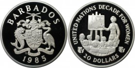 Weltmünzen und Medaillen, Barbados. Jahrzehnt der Frau. 20 Dollars 1985. 23,33 g. 0.925 Silber. 0.69 OZ. KM 46. Polierte Platte. Patina. Fingerabdrück...
