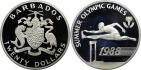 Weltmünzen und Medaillen, Barbados. "1988 Sommerolympiade, Seoul". 20 Dollars 1988. 23,33 g. 0.925 Silber. 0.69 OZ. KM 49. Stempelglanz