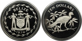 Weltmünzen und Medaillen, Belize. Tuberkelhokko. 10 Dollars 1974. Kupfer-Nickel. KM 45. Polierte Platte