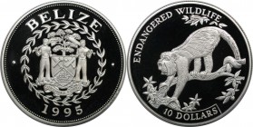 Weltmünzen und Medaillen, Belize. Gefährdete Wildtiere - Brüllaffe. 10 Dollars 1995. 28,28 g. 0.925 Silber. 0.84 OZ. KM 125. Polierte Platte