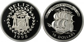 Weltmünzen und Medaillen, Belize. Carrack 16. Jahrhundert - Segelschiff. 10 Dollars 1995. 28,28 g. 0.925 Silber. 0.84 OZ. KM 124. Polierte Platte