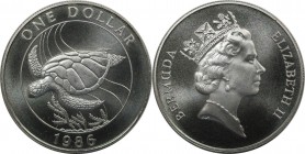 Weltmünzen und Medaillen, Bermuda. 25 Jahre WWF - Suppen Schildkröte. 1 Dollar 1986. 28,28 g. 0.925 Silber. 0.84 OZ. KM 49a. Stempelglanz