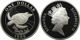 Weltmünzen und Medaillen, Bermuda. 25 Jahre WWF - Suppen Schildkröte. 1 Dollar 1986. 28,28 g. 0.925 Silber. 0.84 OZ. KM 49a. Polierte Platte