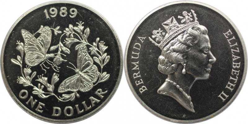 Weltmünzen und Medaillen, Bermuda. Monarchfalter. 1 Dollar 1989, Kupfer-Nickel. ...