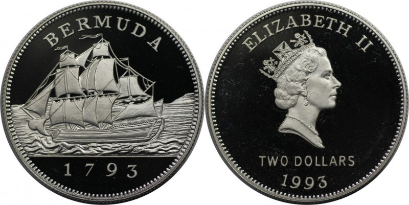 Weltmünzen und Medaillen, Bermuda. 200 Jahre Münzgeschichte, Segelschiff. 2 Doll...
