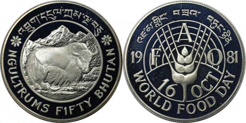 Weltmünzen und Medaillen, Bhutan. Serie: F.A.O. - Yak. 50 Ngultrums 1981. 28,28 ...