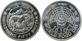Weltmünzen und Medaillen, Bhutan. Serie: F.A.O. - Yak. 50 Ngultrums 1981. 28,28 g. 0.925 Silber. 0.84 OZ. KM 54. Stempelglanz