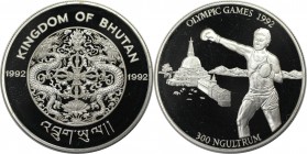 Weltmünzen und Medaillen, Bhutan. Sommerspiele in Barcelona - Boxen. 300 Ngultrums 1992. 31,47 g. 0.925 Silber. 0.94 OZ. KM 77. Polierte Platte