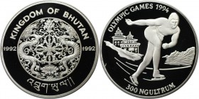 Weltmünzen und Medaillen, Bhutan. 17. Olympische Winterspiele Lillehammer 1994 - Eisschnellauf. 300 Ngultrums 1992. 31,47 g. 0.925 Silber. 0.94 OZ. KM...