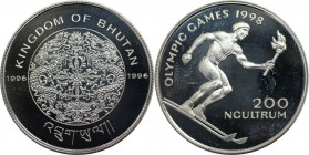 Weltmünzen und Medaillen, Bhutan. "1998 Olympische Winterspiele". 200 Ngultrums 1996. 10,0 g. 0.500 Silber. 0.16 OZ. KM 87. Stempelglanz