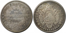 Weltmünzen und Medaillen, Bolivien / Bolivia. Boliviano 1870 PTS ER, Silber. KM 155. Vorzüglich+