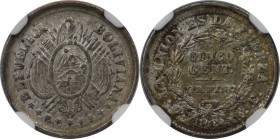 Weltmünzen und Medaillen, Bolivien / Bolivia. 5 Centavos 1888 PTS FE. Silber. KM 157.2. Großes Datum. NGC MS 62