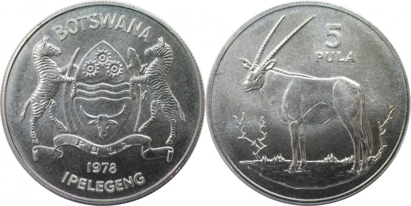 Weltmünzen und Medaillen, Botswana. Gemsbock. 5 Pula 1978. 28,50 g. 0.500 Silber...