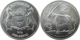 Weltmünzen und Medaillen, Botswana. Gemsbock. 5 Pula 1978. 28,50 g. 0.500 Silber. 0.46 OZ. KM 11. Stempelglanz