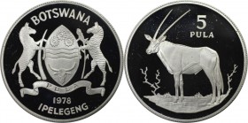 Weltmünzen und Medaillen, Botswana. Gemsbock. 5 Pula 1978. 28,50 g. 0.925 Silber. 0.85 OZ. KM 11a. Polierte Platte