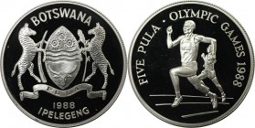 Weltmünzen und Medaillen, Botswana. XXIV. Olympische Sommerspiele, Seoul. 5 Pula 1988, 28.28 g. 0.925 Silber. 0.84 OZ. KM 21. Polierte Platte
