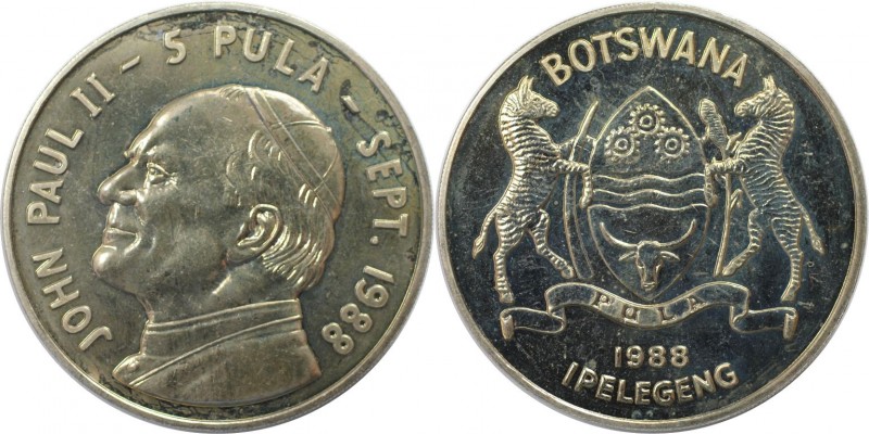 Weltmünzen und Medaillen, Botswana. Papst Johannes Paul II. Papstbesuch. 5 Pula ...