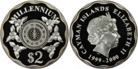 Weltmünzen und Medaillen, Cayman Islands. Millennium. 2 Dollars 2000. 15,55 g. 0.999 Silber. 0.499 OZ. KM 130. Polierte Platte
